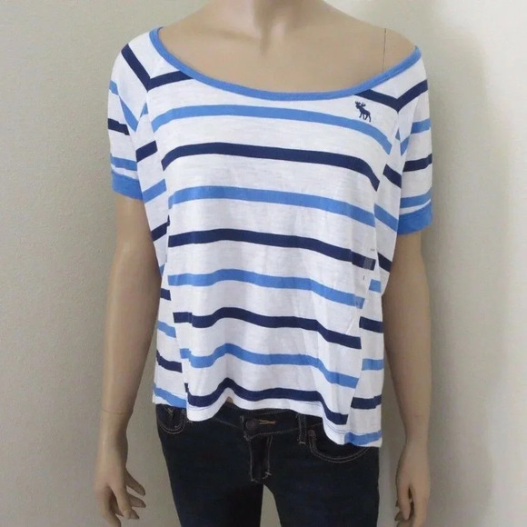 NWT Abercrombie Top Shirt Size Small Striped Blue - Picture 2 of 4